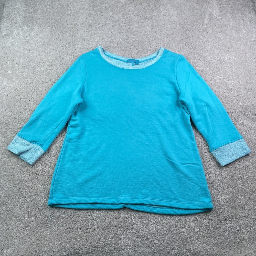 Fresh Produce Sweatshirt Womens Small Blue French Terry 3/4 Sleeve Made in USA